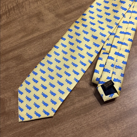 Alynn Hippos Men’s Silk Tie – Yellow & Blue Handmade USA Necktie.            V - Picture 6 of 12